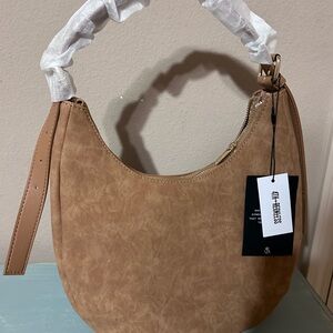 Tan Hobo Bag with Suede Finish and Slouchy Design
